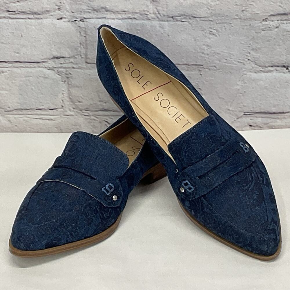 Sole Society Jessica Smoking Slippers Women's Size 9 Blue Classic Pointed Toe